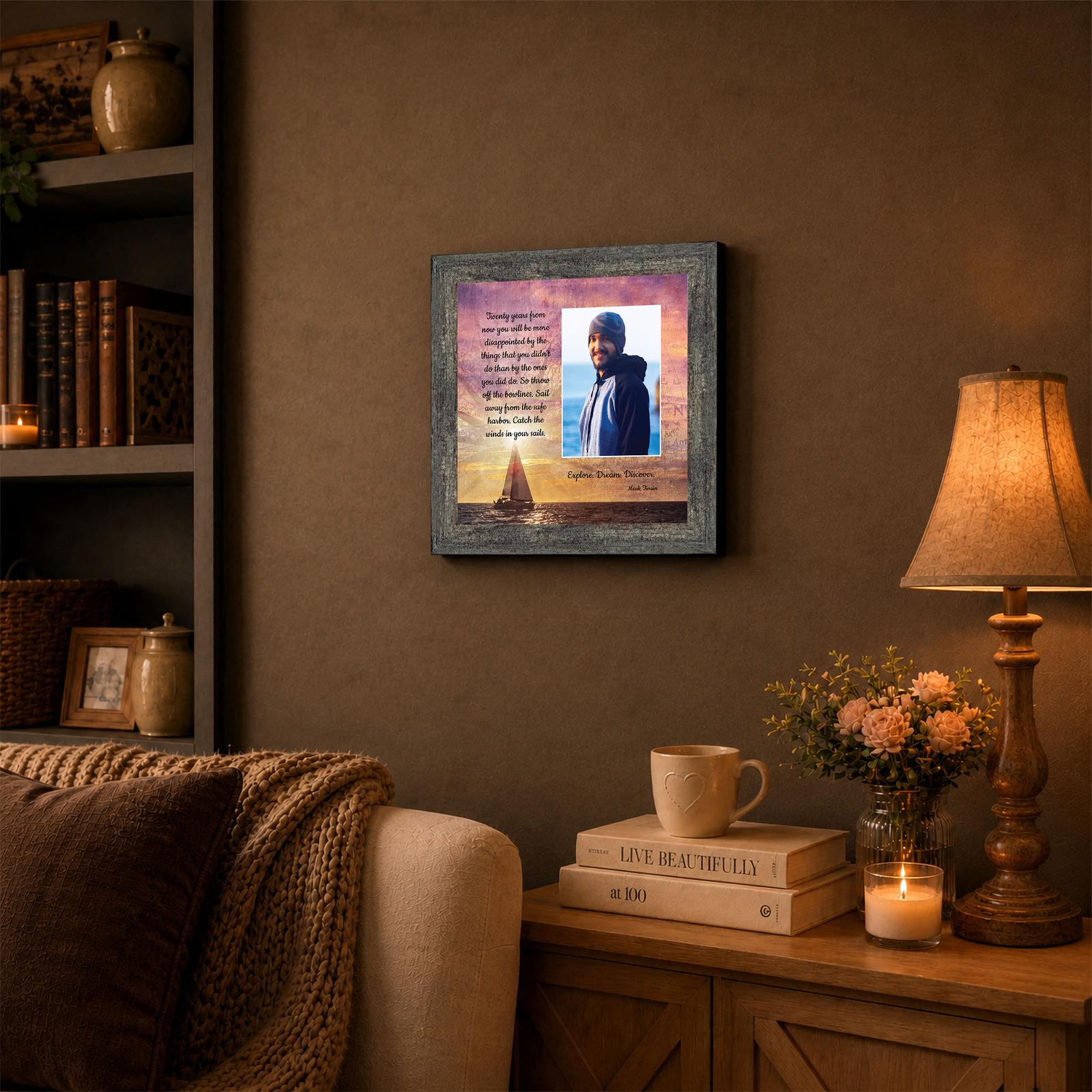 Motivational Graduation framed wall art displayed in a dorm room