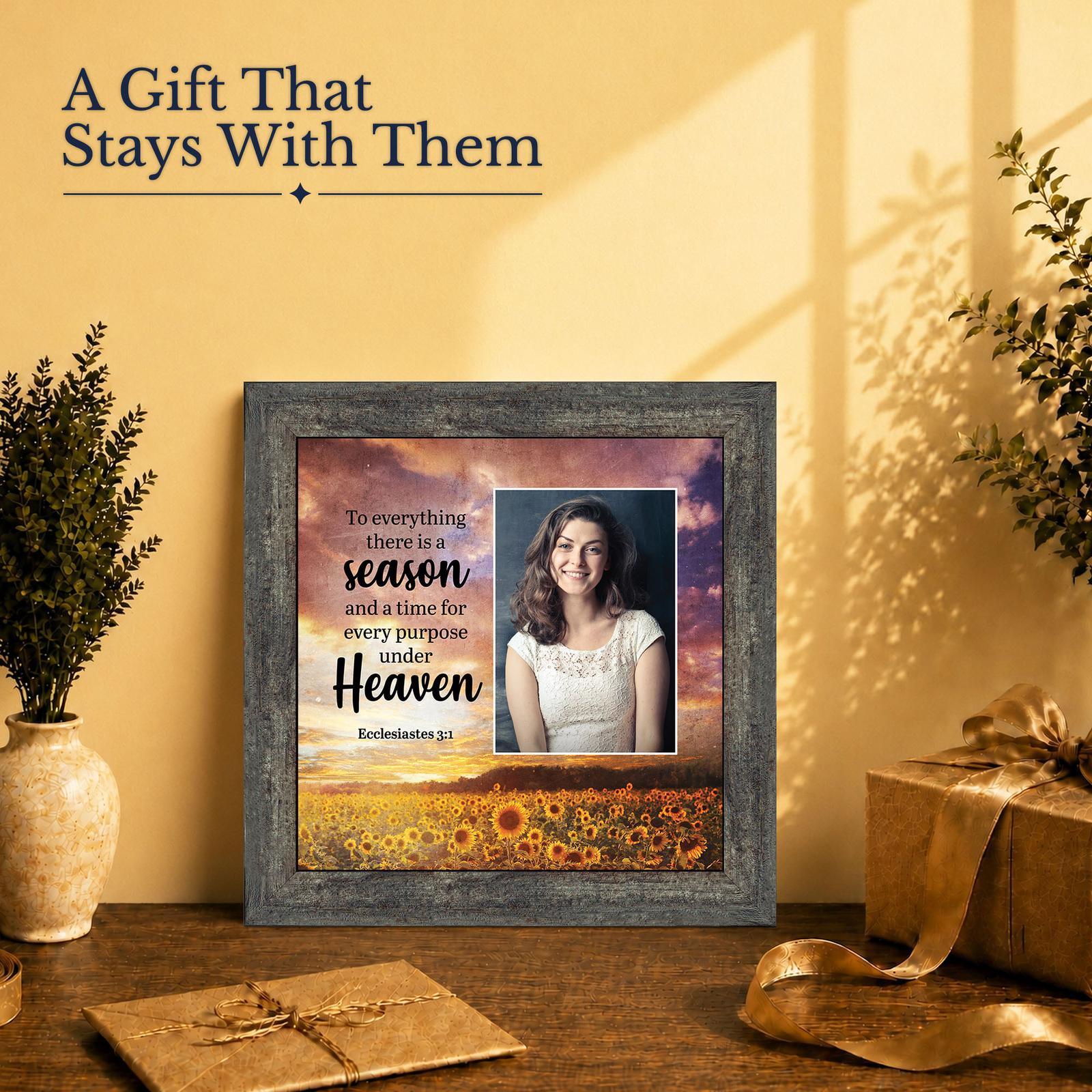 Sunflower picture frame gift - framed print for a mother or sister starting a new season