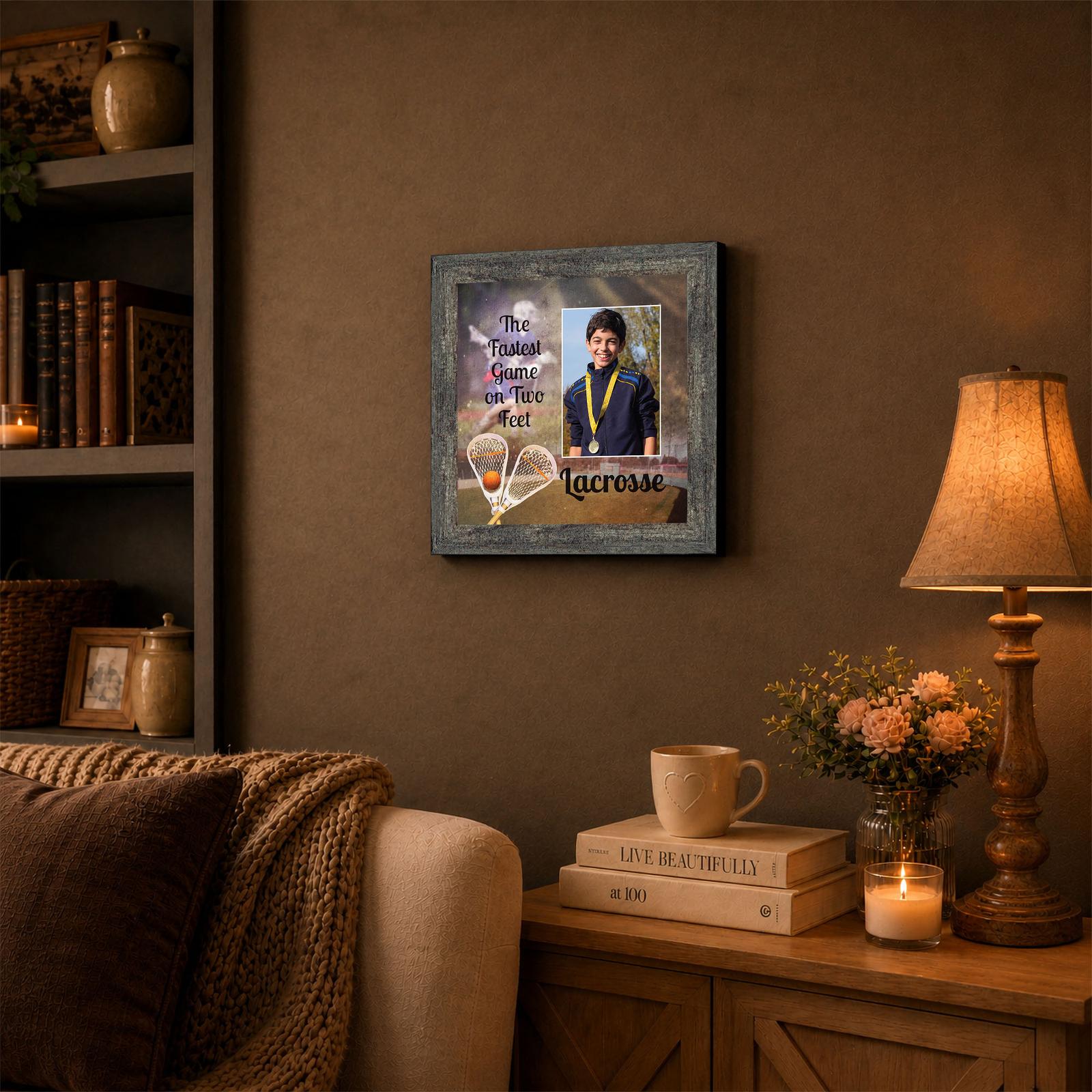 Lacrosse framed wall art displayed in a bedroom or playroom