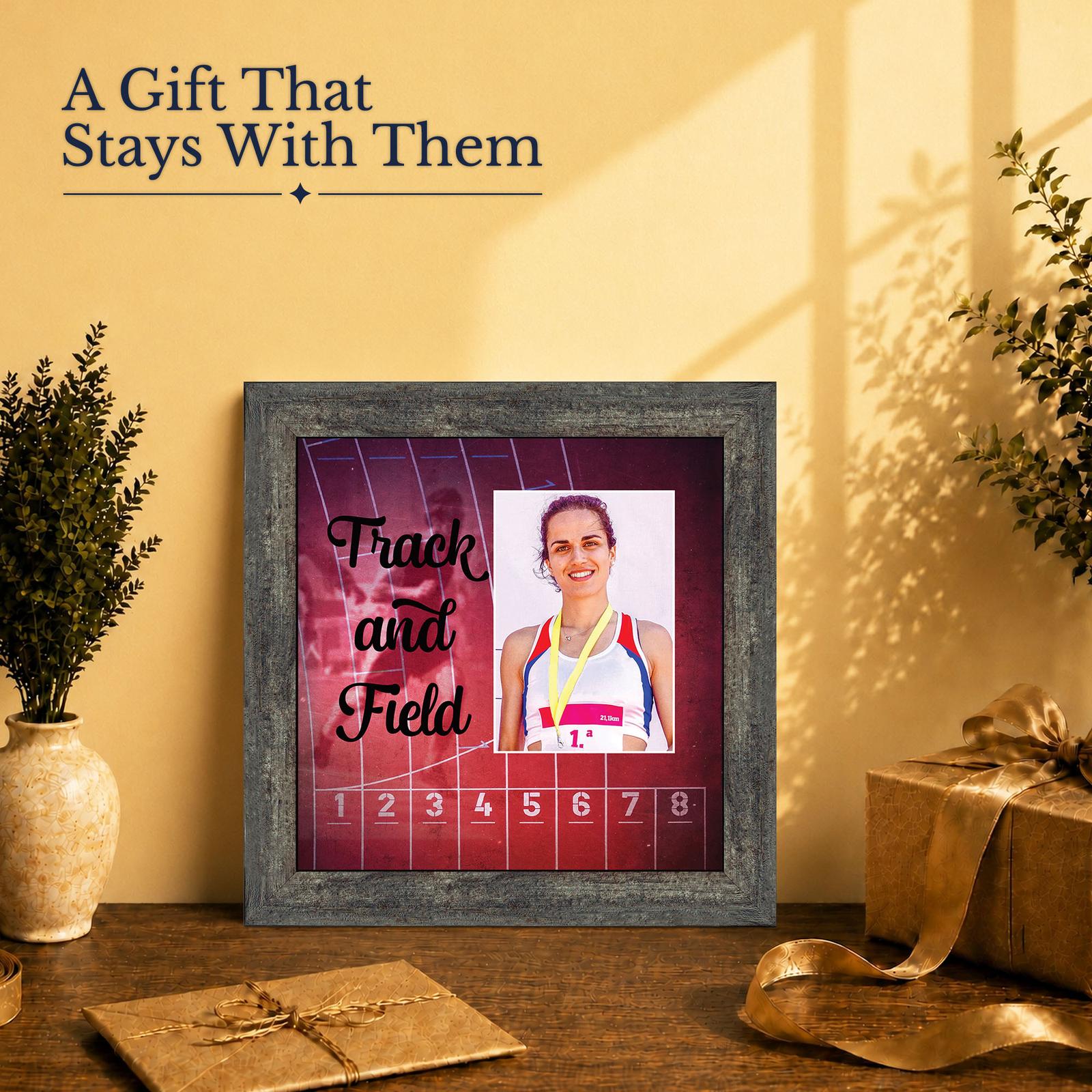 Runner gift - picture frame with photo opening for a track athlete