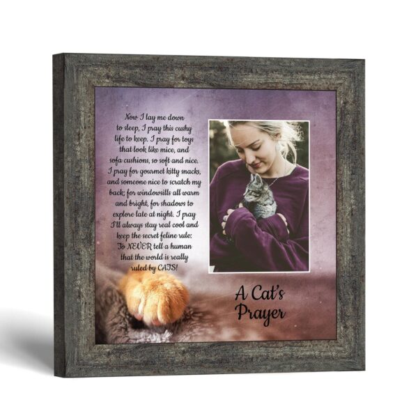 A Cat's Prayer picture frame with photo opening by Crossroads Home Decor