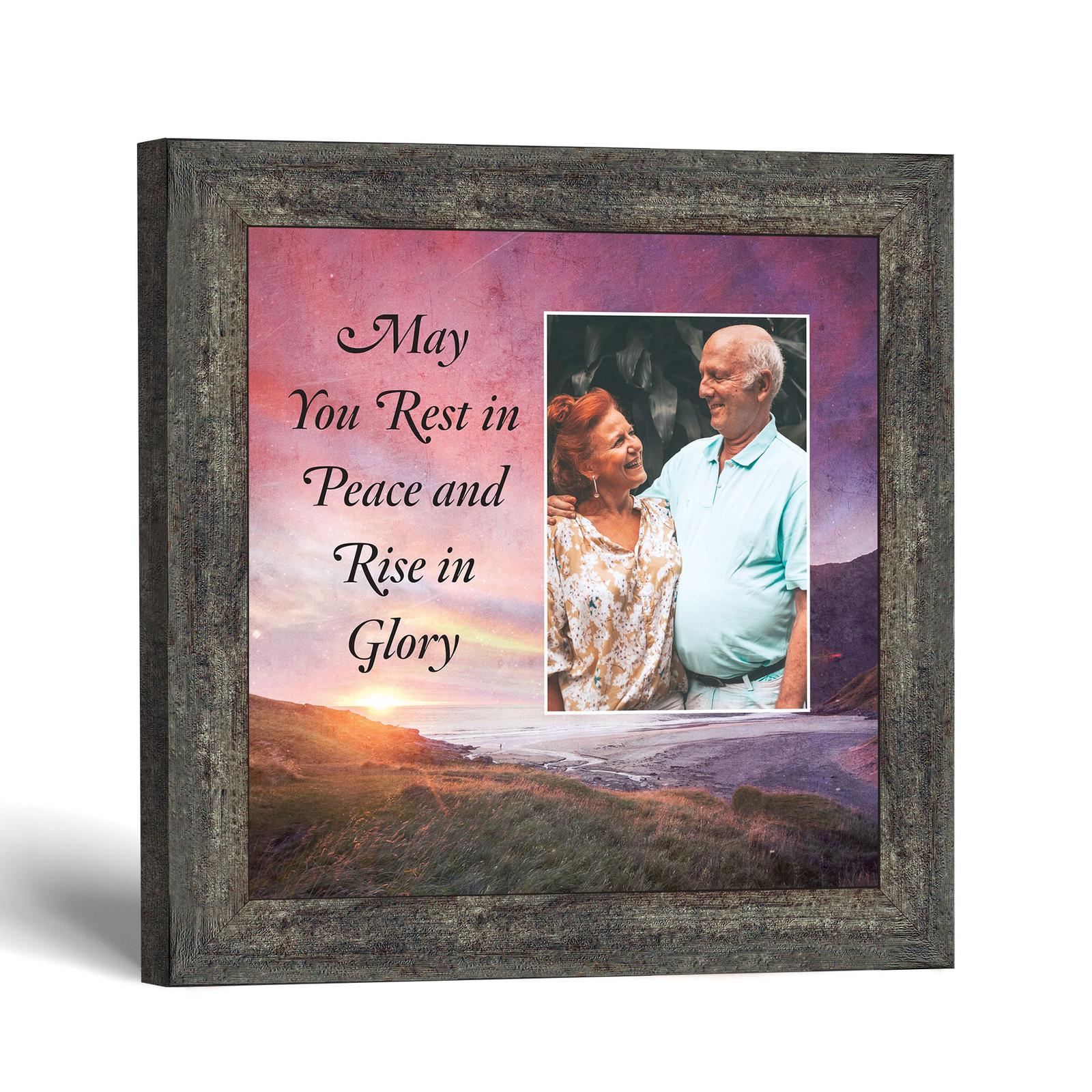 Rest in Peace memorial picture frame with photo opening by Crossroads Home Decor