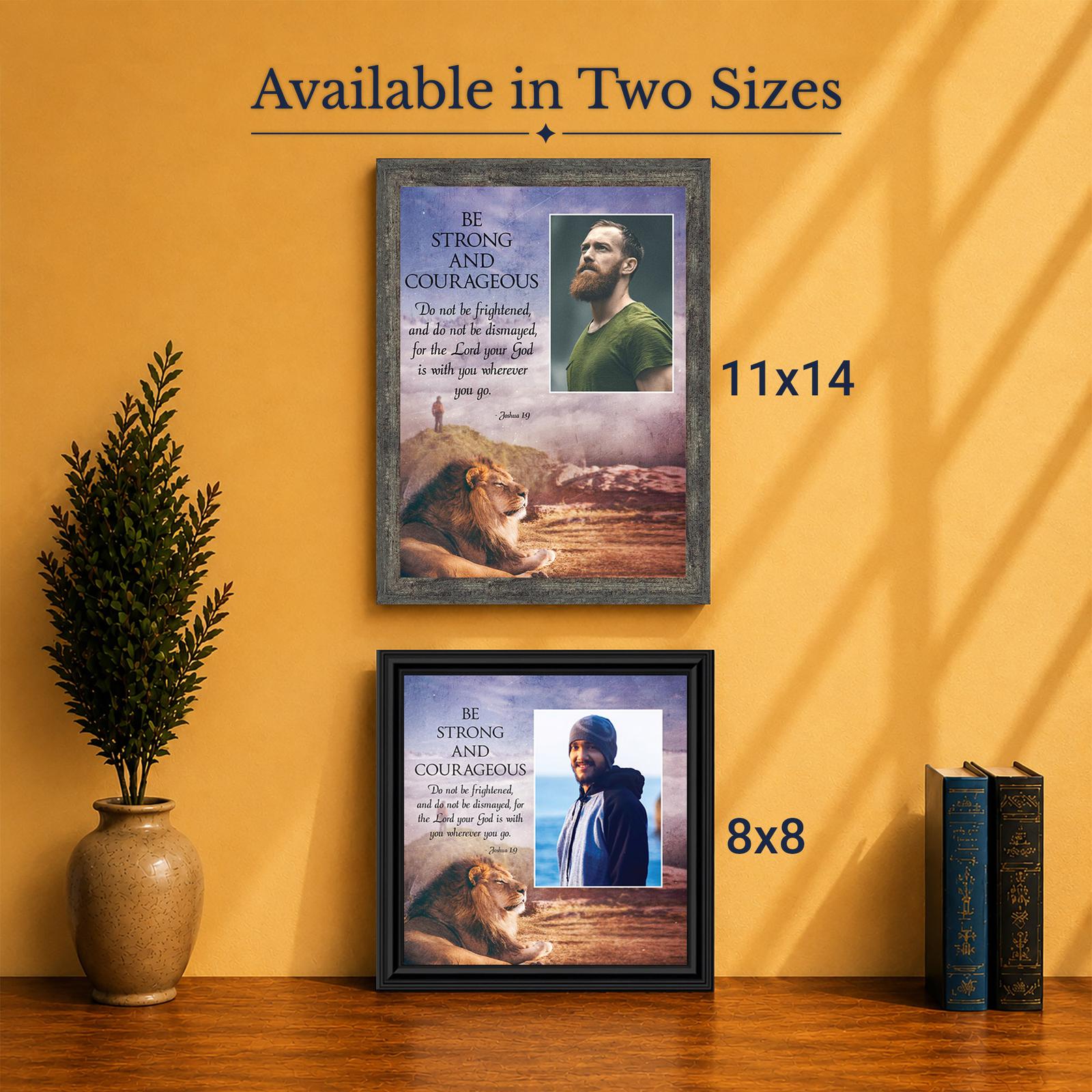 Joshua 1:9 lion picture frame - Made in USA family-owned faith-based wall art