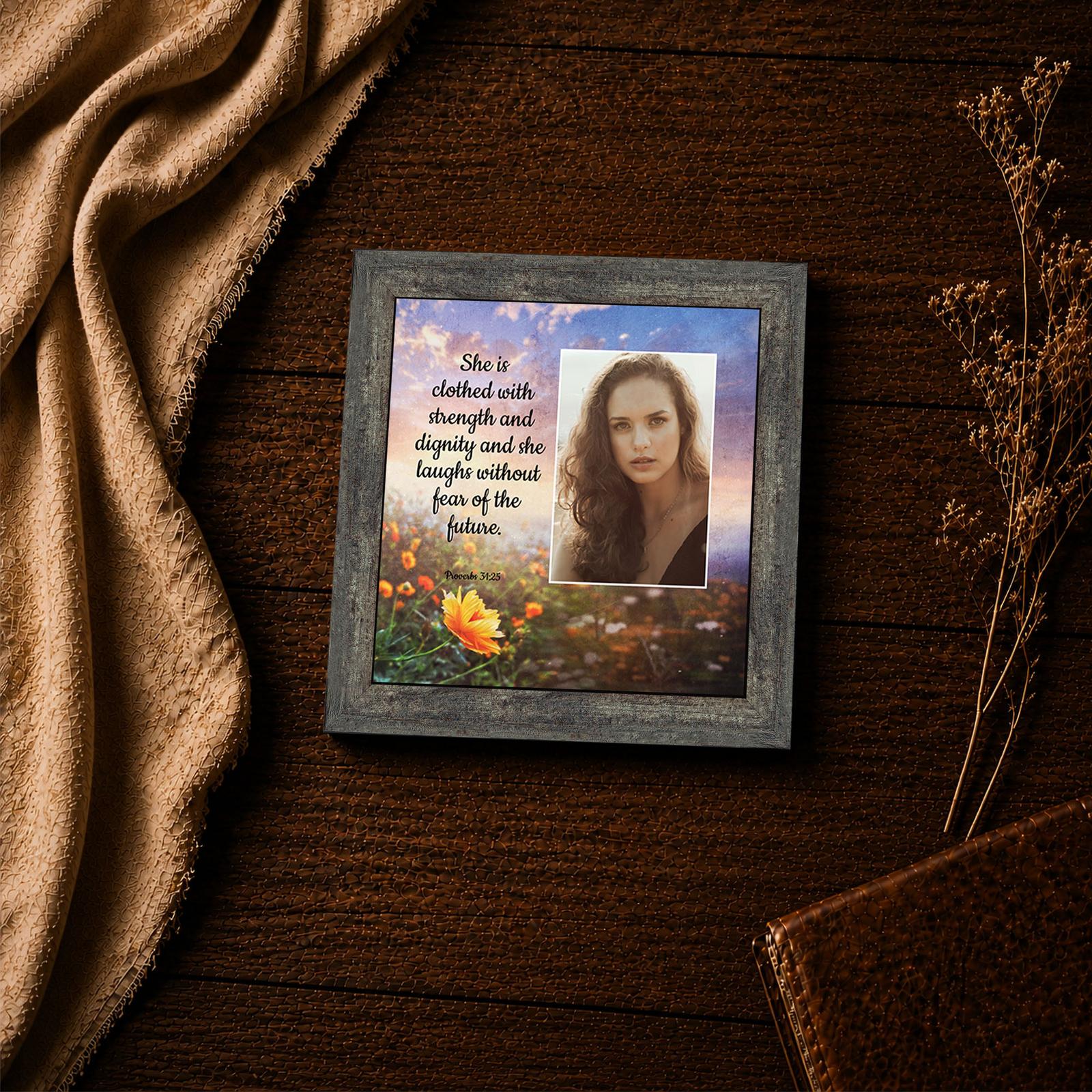 She Is Clothed With Strength and Dignity framed print - scripture inspirational wall art