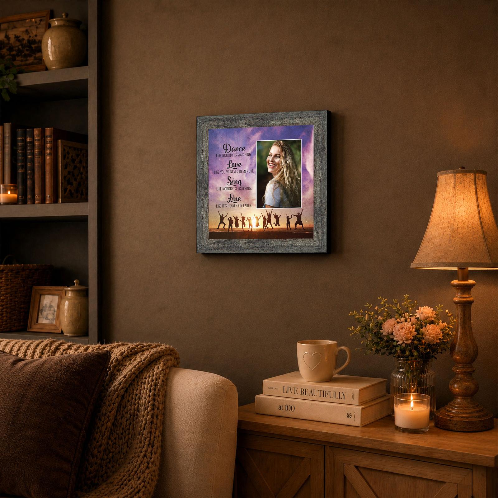 Dance Like Nobody Is Watching Picture Frame Displayed on a Bedroom Dresser