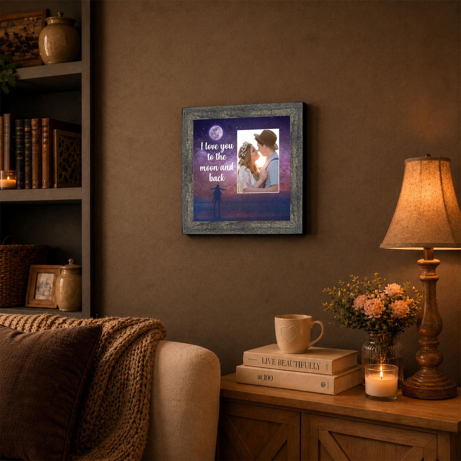 6441BW-3 I Love You to the Moon and Back framed wall art displayed in a bedroom
