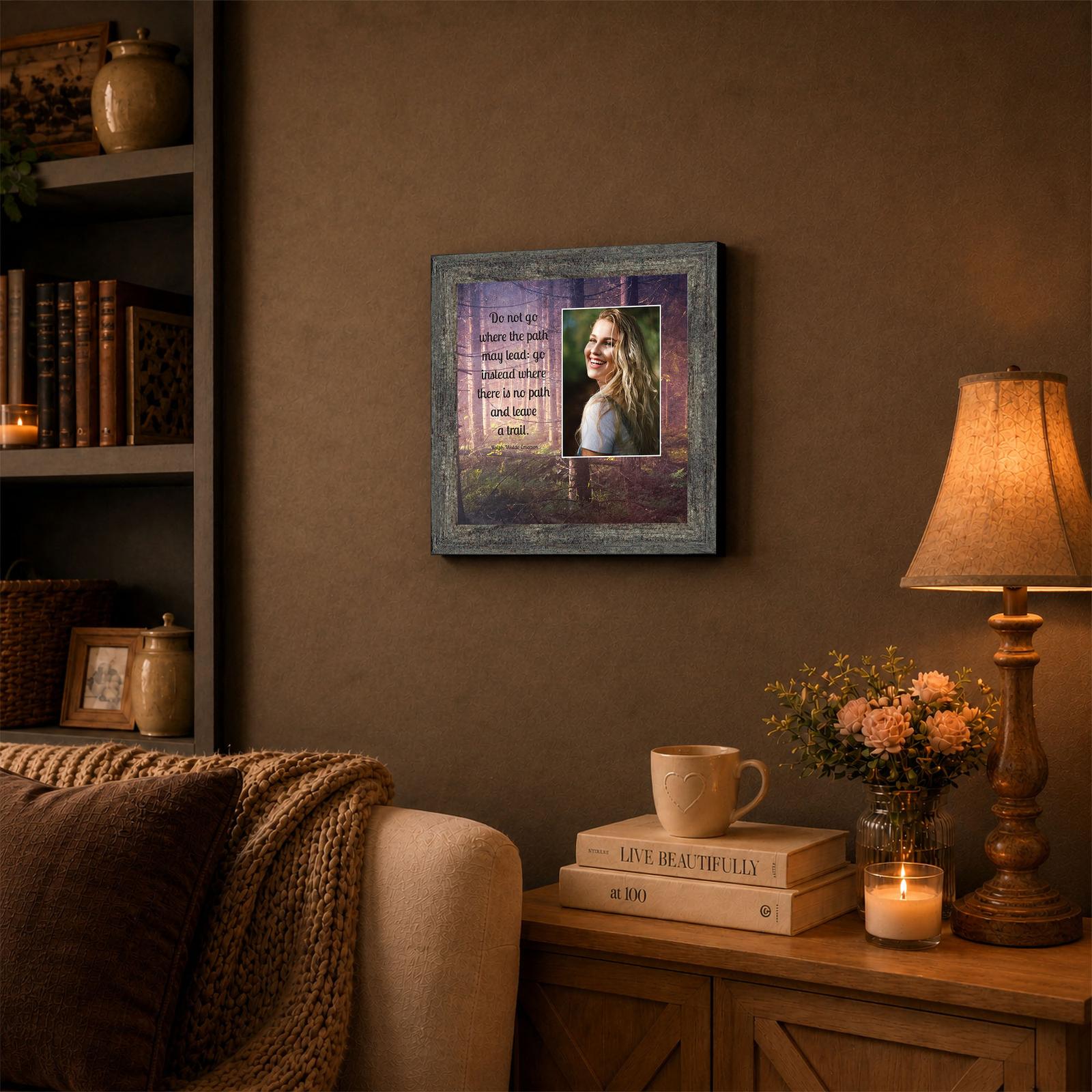 Leave a Trail framed wall art displayed in a home office