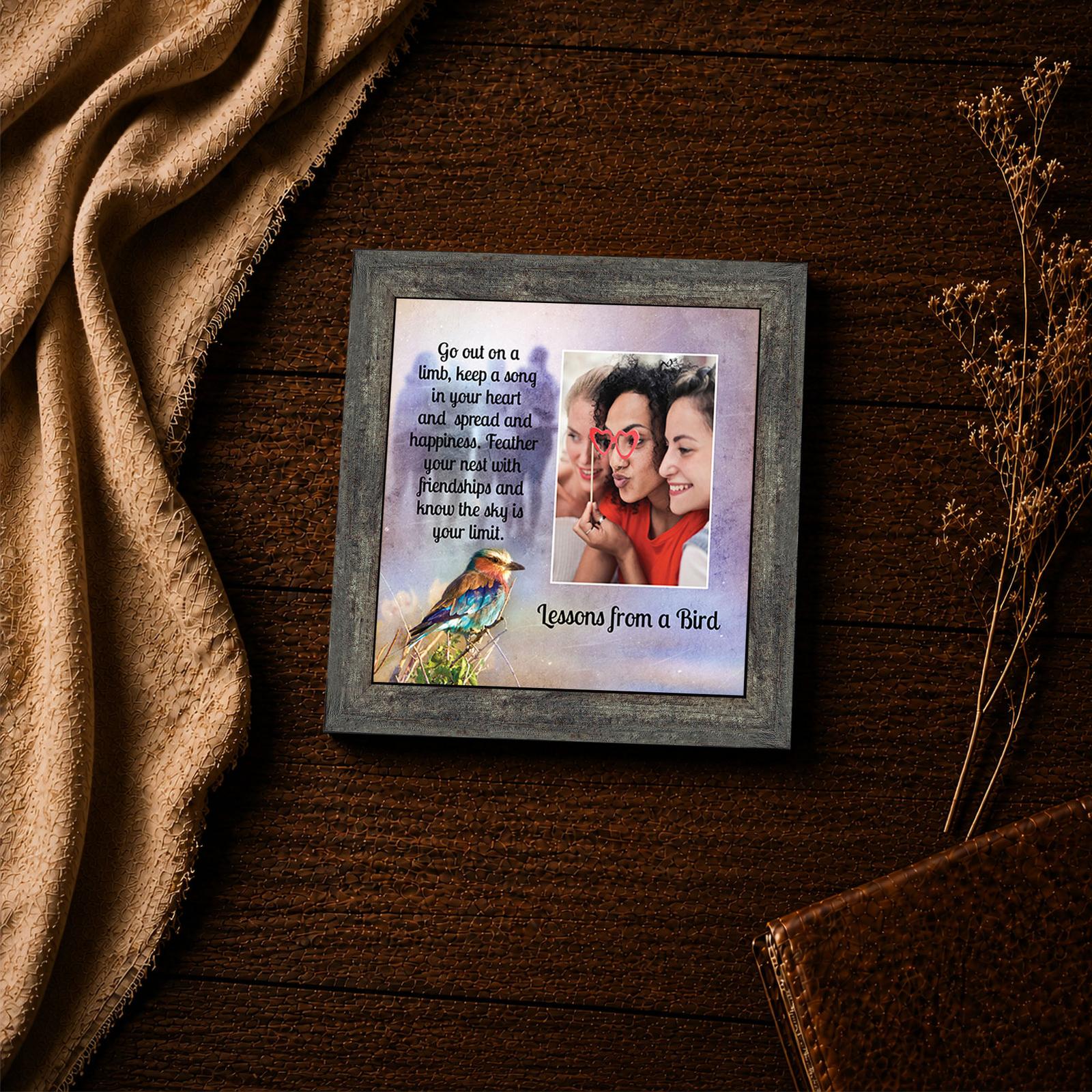 6458BW-4 Lessons from a Bird picture frame - friendship verse closeup