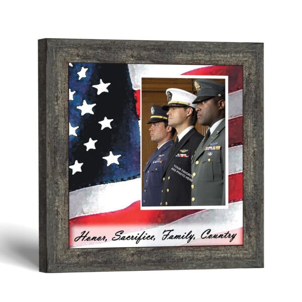 A Soldiers Honor picture frame with photo opening, watercolor American flag by Crossroads Home Decor