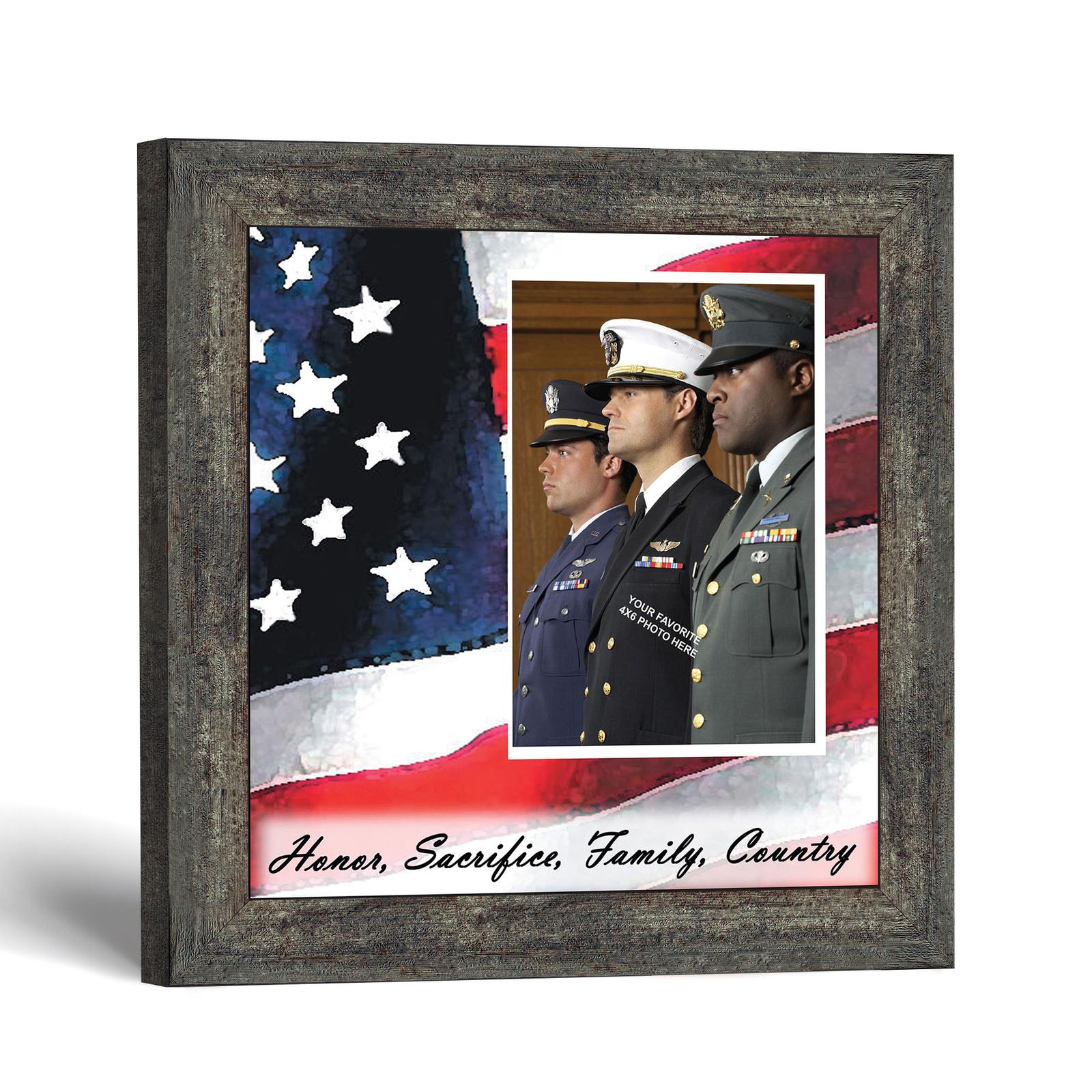 A Soldiers Honor picture frame with photo opening, watercolor American flag by Crossroads Home Decor