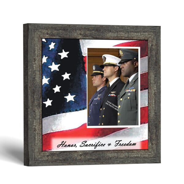 Honor Sacrifice Freedom picture frame with photo opening, American flag art by Crossroads Home Decor