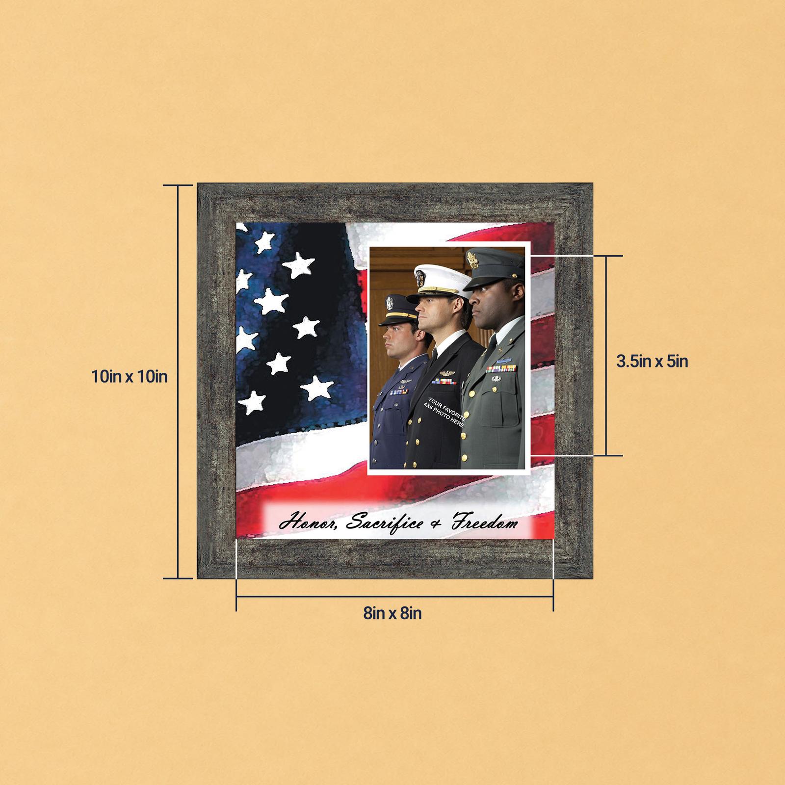 Honor Sacrifice Freedom picture frame with photo opening, American flag art by Crossroads Home Decor