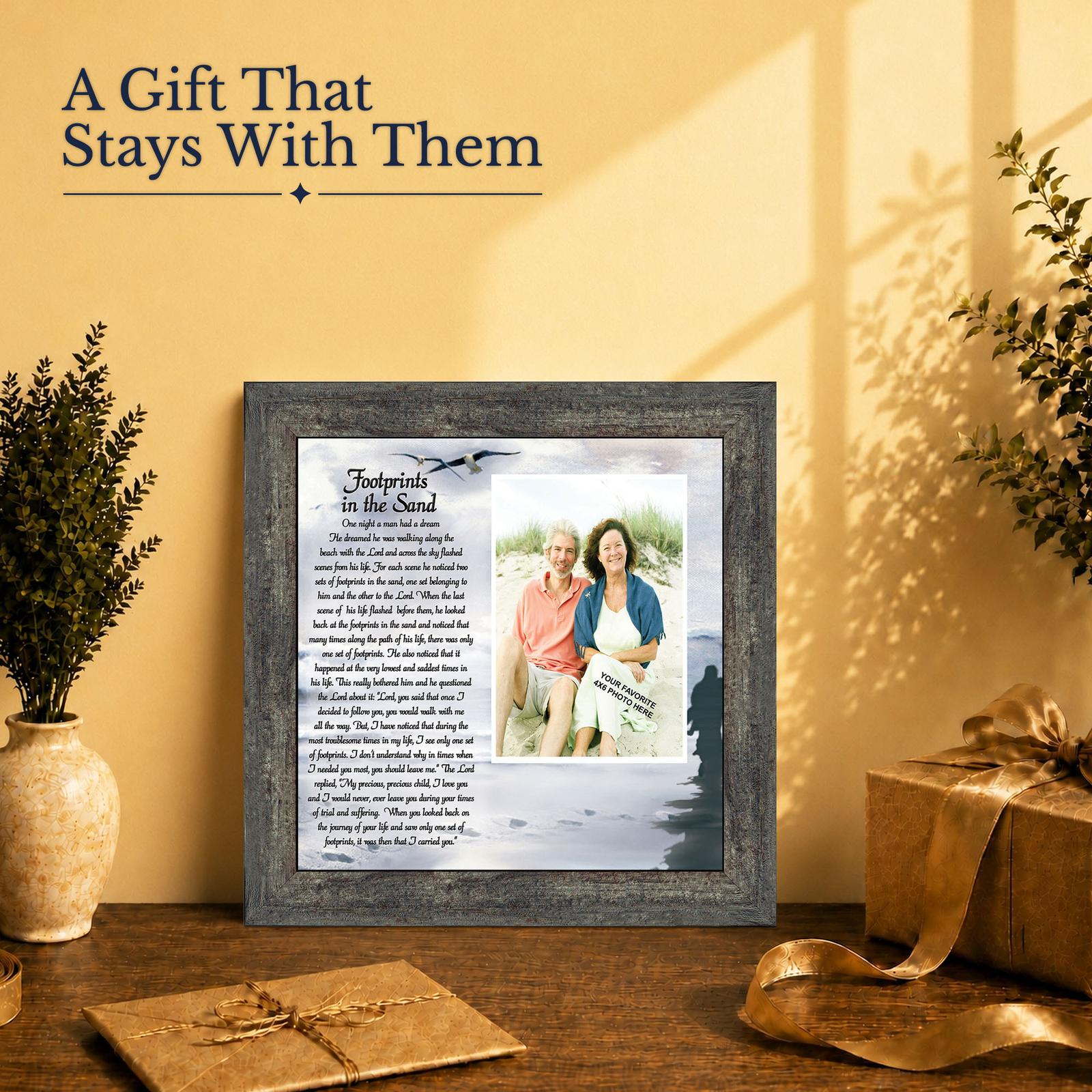 6703BW-2 Footprints in the Sand gift - keepsake frame for someone leaning on faith