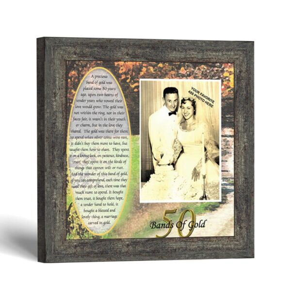 Golden Anniversary Bands of Gold framed print with photo opening - autumn path design by Crossroads Home Decor