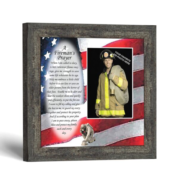 Fireman's Prayer American flag picture frame with photo opening by Crossroads Home Decor
