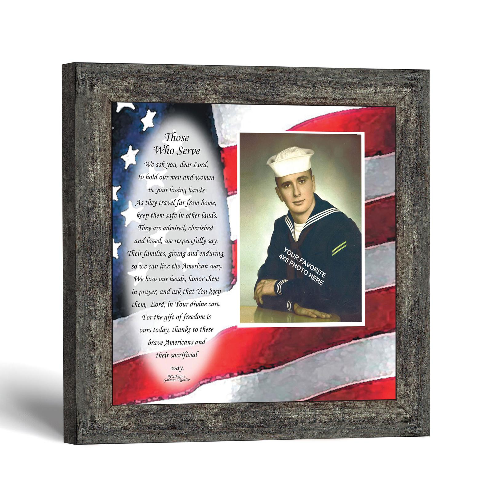 Military prayer picture frame american flag design with photo opening by Crossroads Home Decor