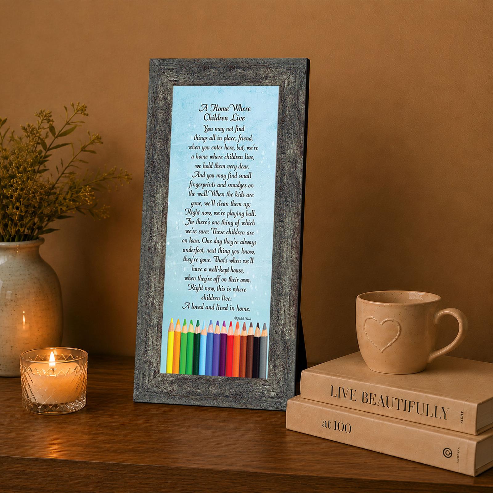 Family poem framed print displayed in a family room