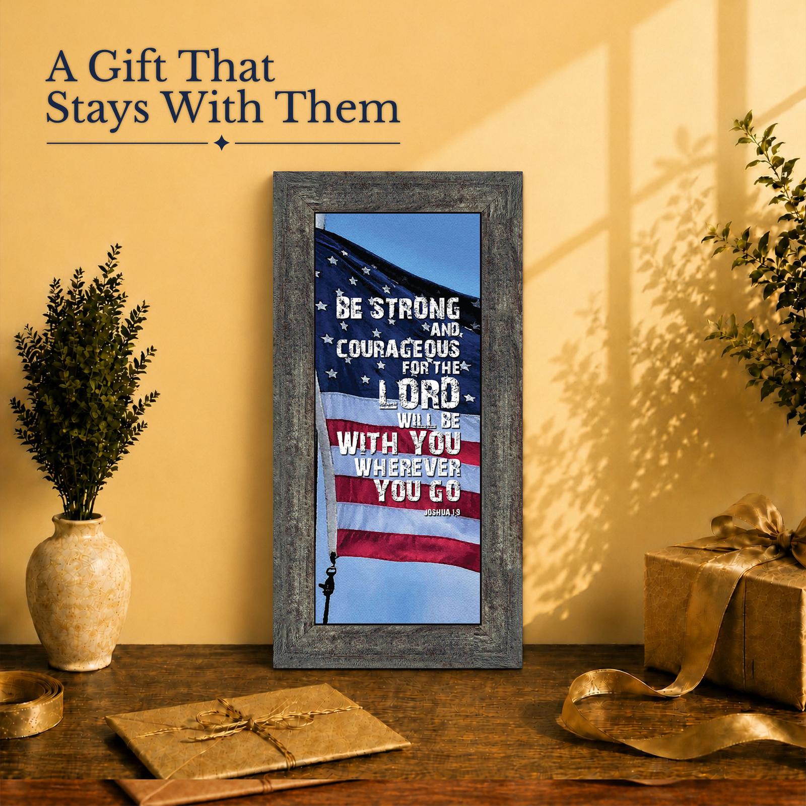 Joshua 1:9 American flag wall art gift for a soldier or veteran