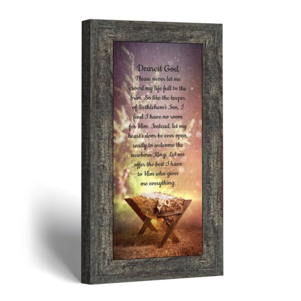 Innkeeper's Prayer framed print over a manger scene - Crossroads Home Decor