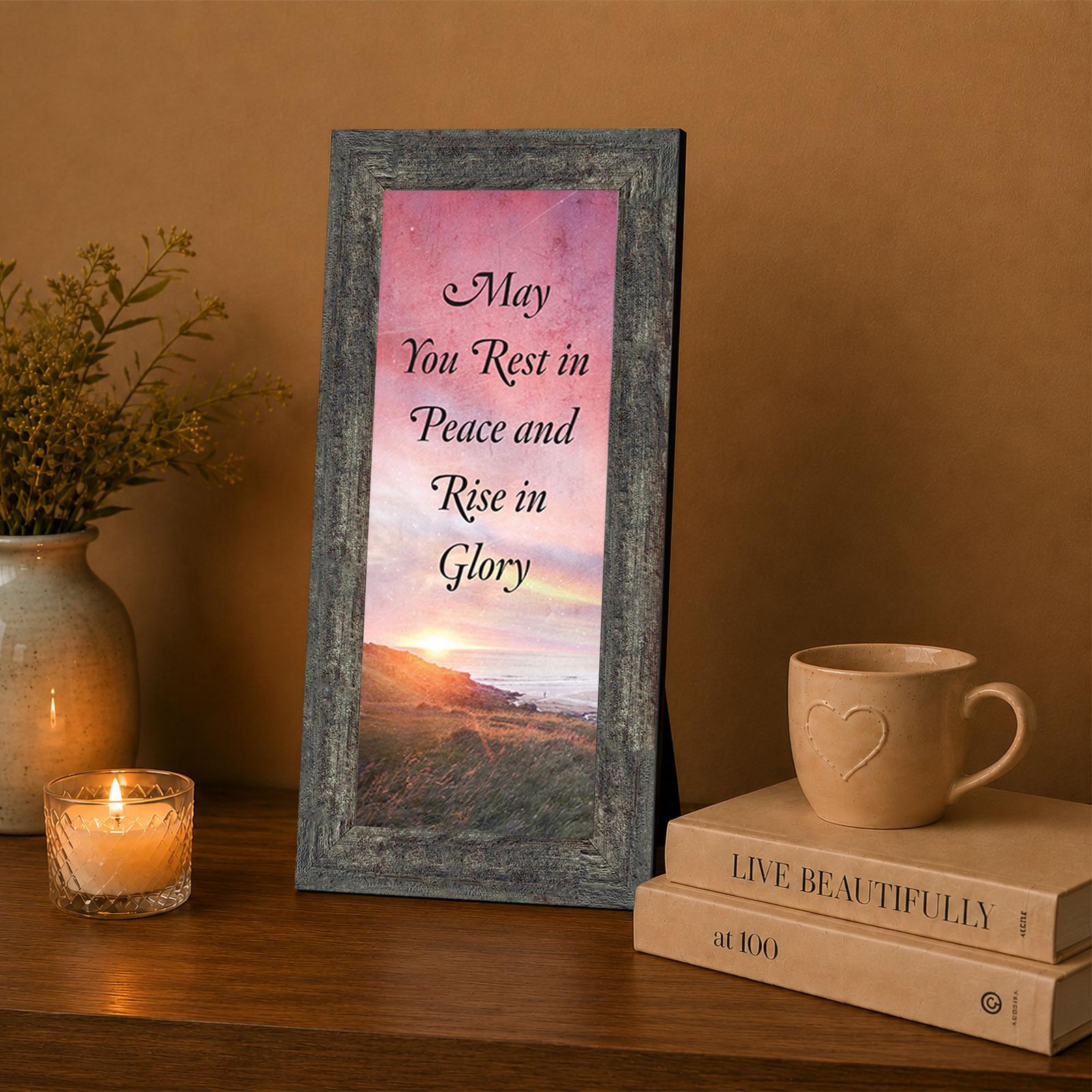 Memorial framed wall art displayed on a mantel shelf