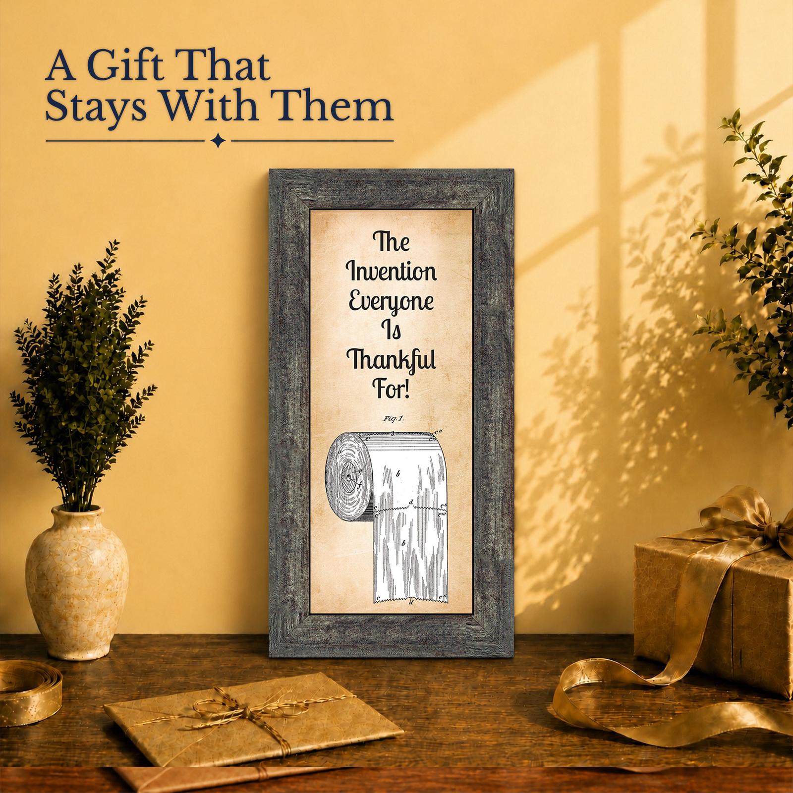 Funny bathroom gift - toilet paper patent print framed for dad or landlord