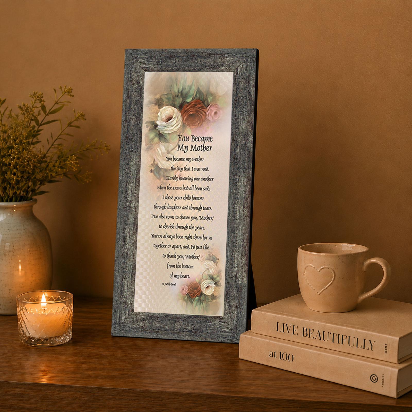 Mother in law framed wall art displayed in a living room