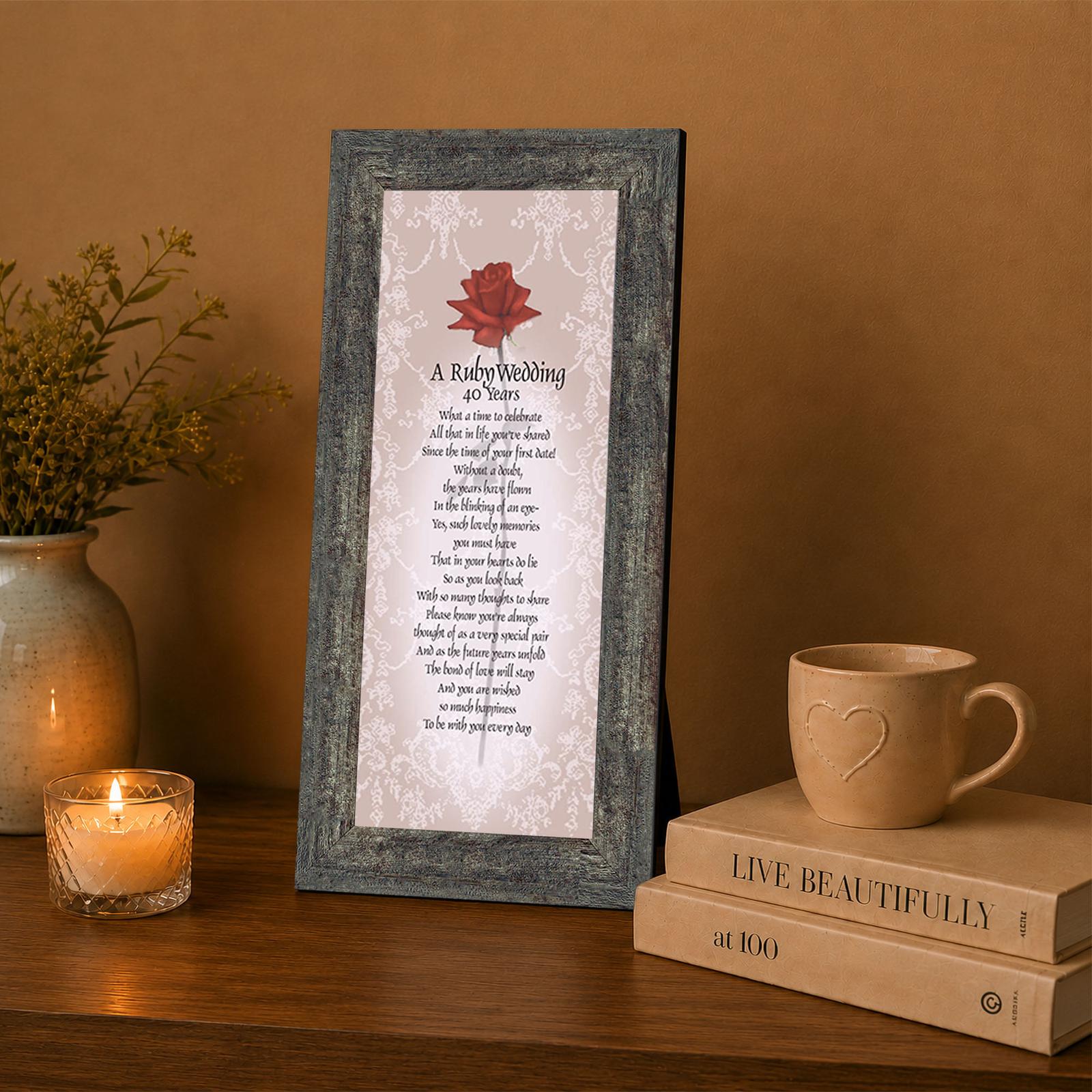 7776BW-3 Ruby Wedding Anniversary framed wall art displayed on an entryway table