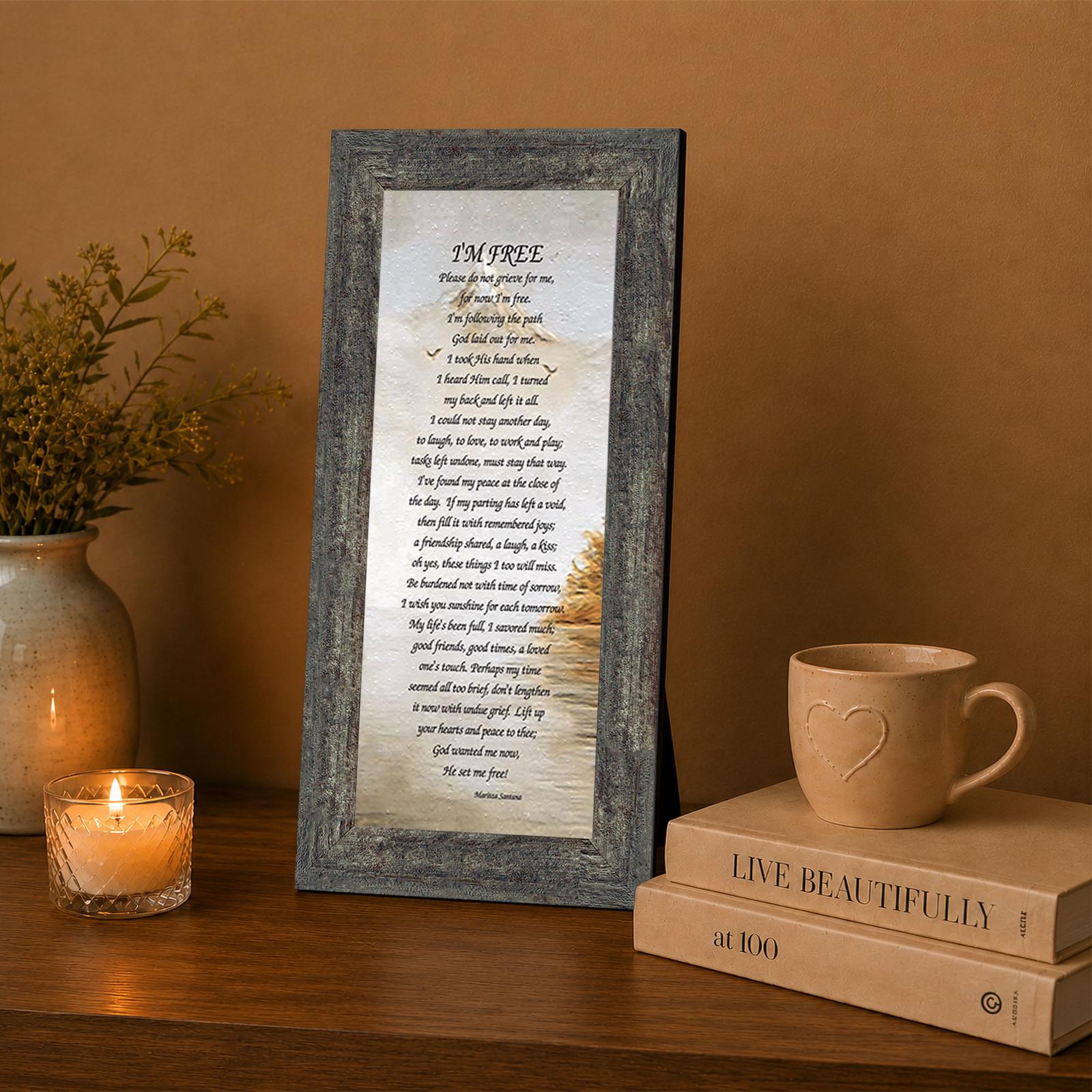 I'm Free poem framed print displayed in a hallway