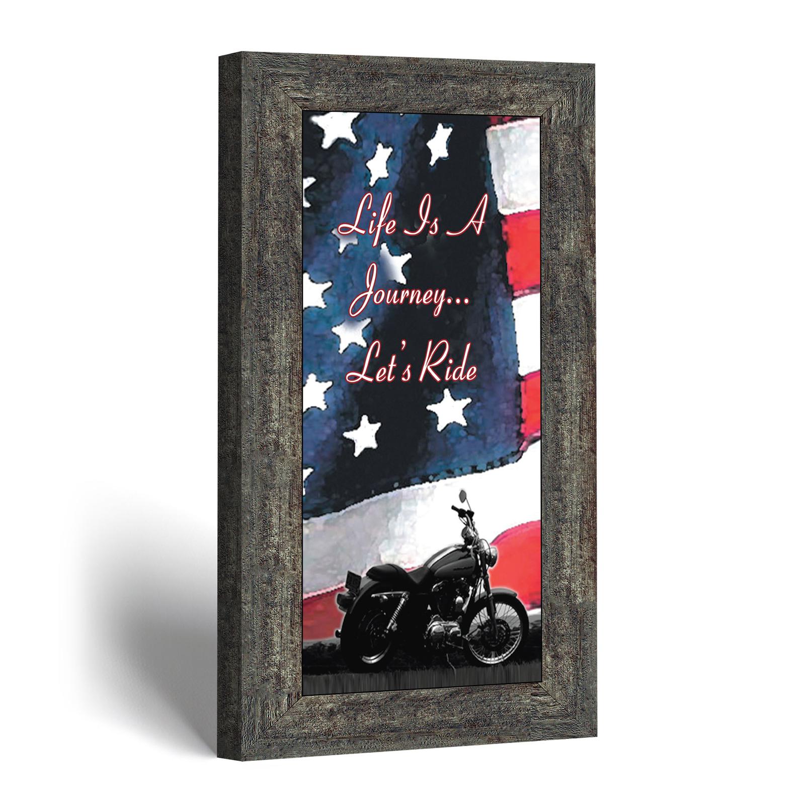 7851BW-1 American flag motorcycle wall art - Life Is a Journey, Let's Ride by Crossroads Home Decor