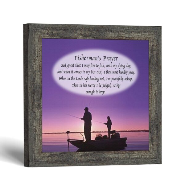 Fisherman's Prayer framed print, two anglers in a bass boat at dawn, by Crossroads Home Decor