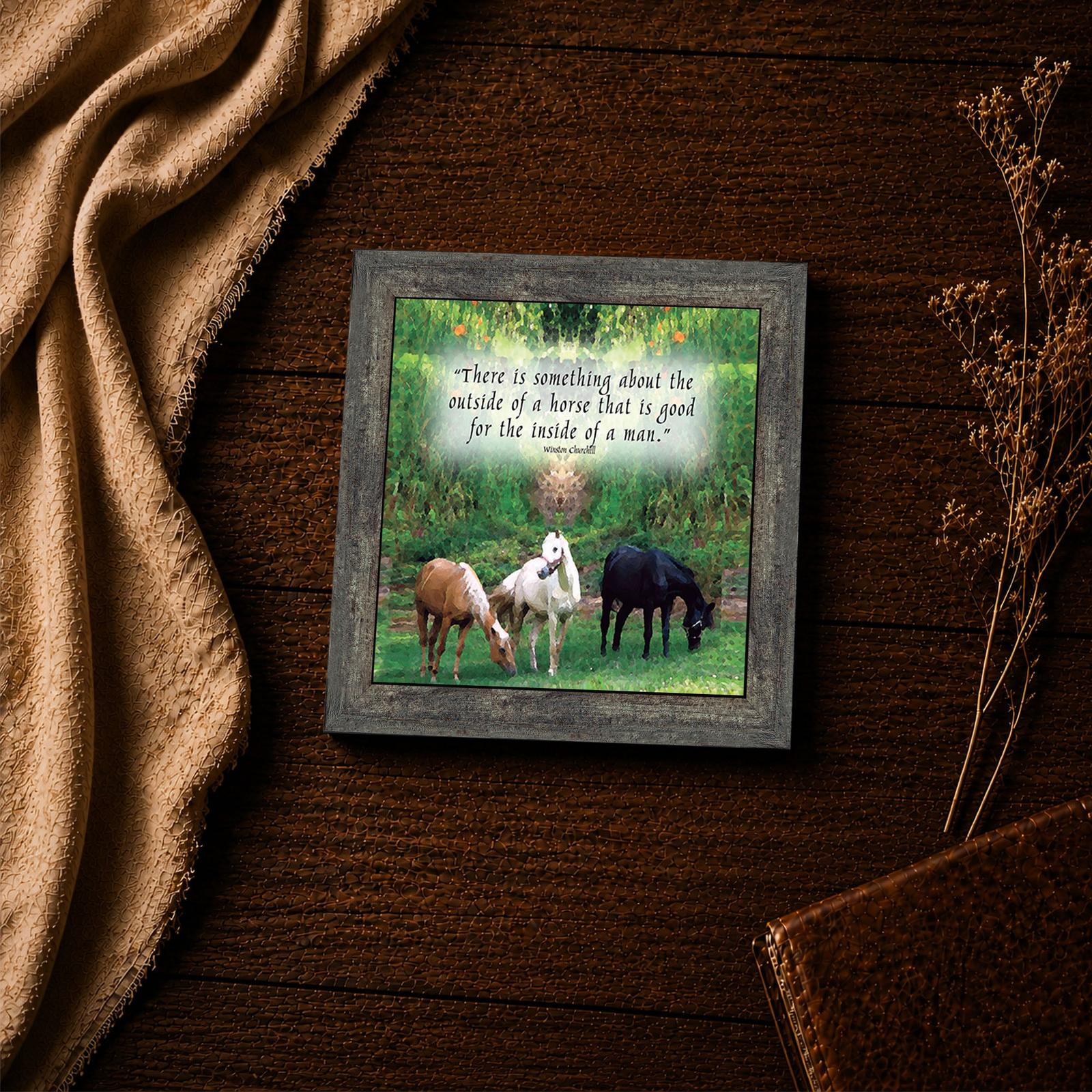 8508BW-4 Three horses meadow print closeup - Churchill horse quote