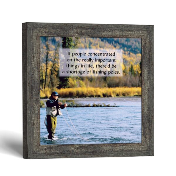 Fly fishing framed print, lone angler on an autumn river, by Crossroads Home Decor