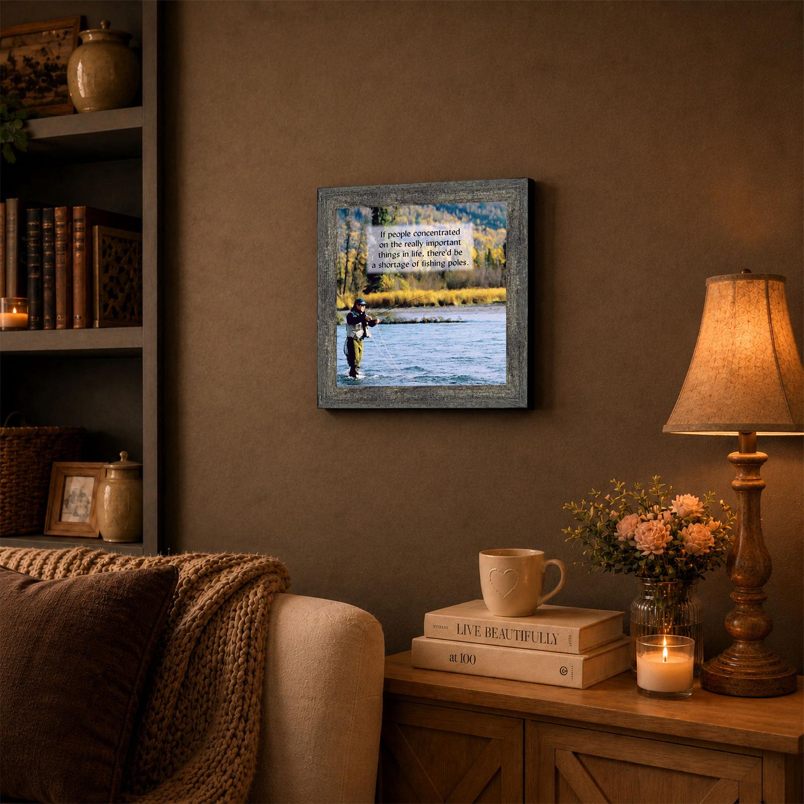 8509BW-3 Fly fishing framed wall art displayed in a home office