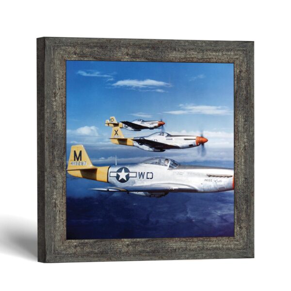 WWII fighter plane framed print - three yellow-tail P-51 Mustangs by Crossroads Home Decor