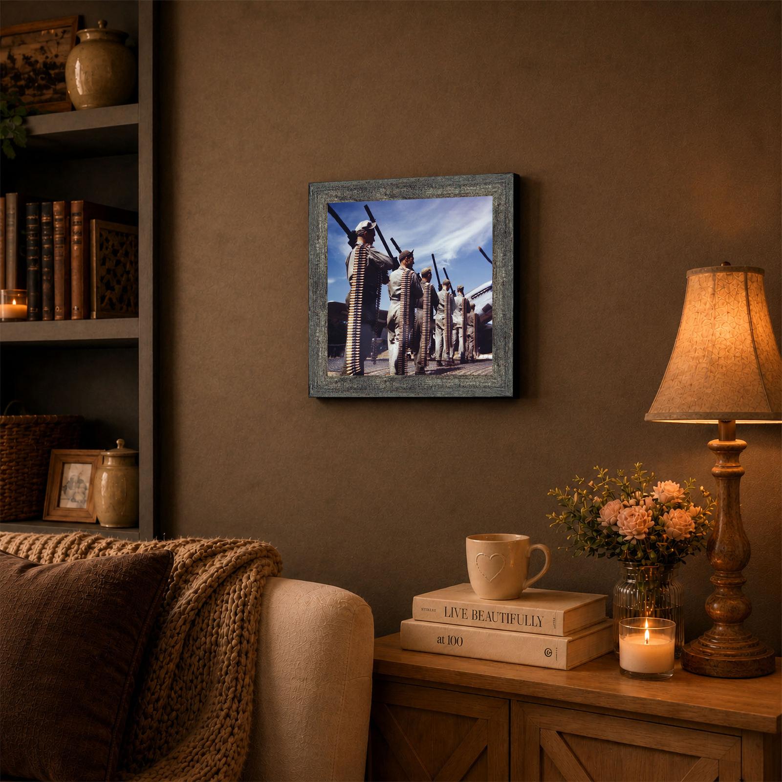 WWII ground crew framed wall art displayed in a den or office