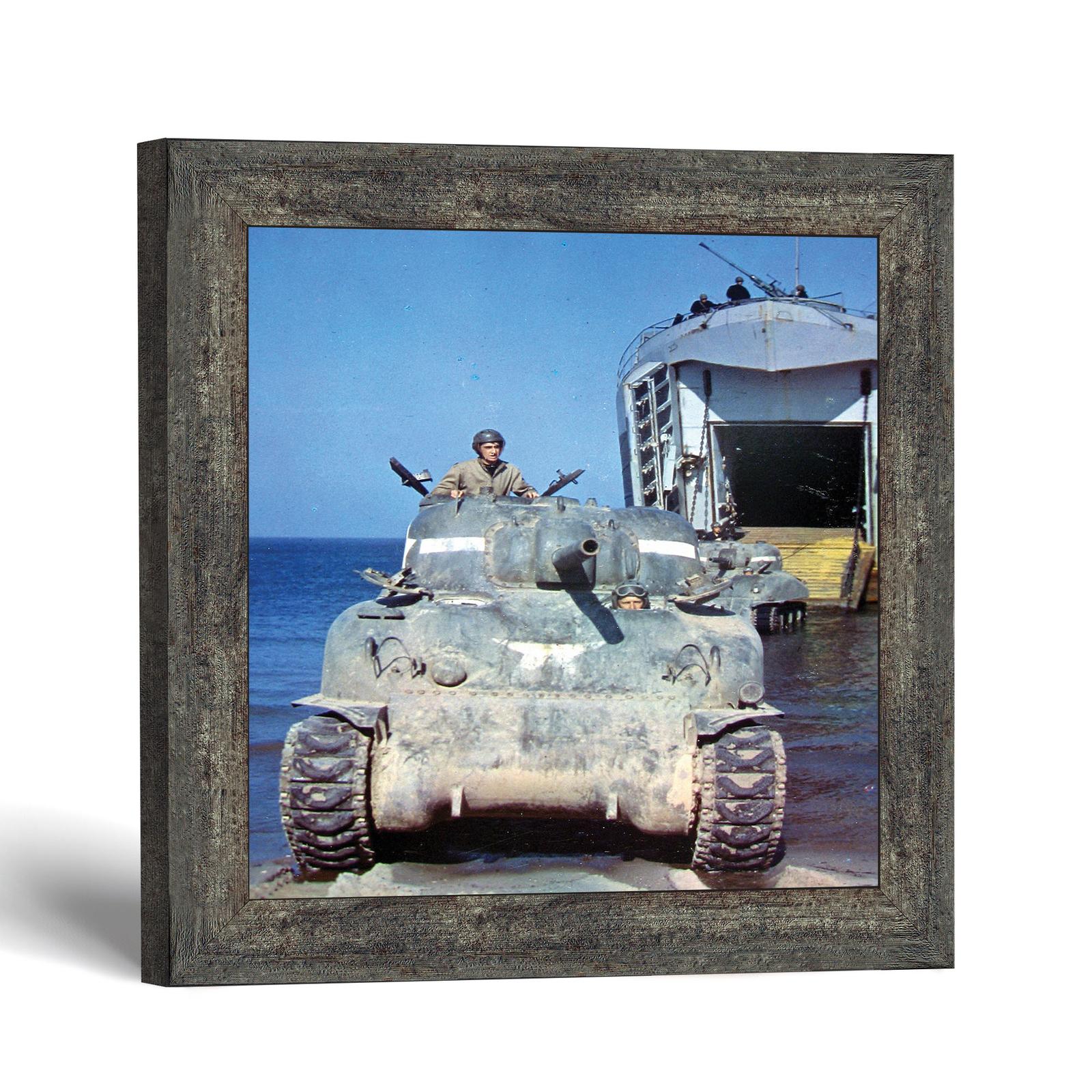8520BW-1 Sherman tank framed print - M4 landing craft ramp by Crossroads Home Decor