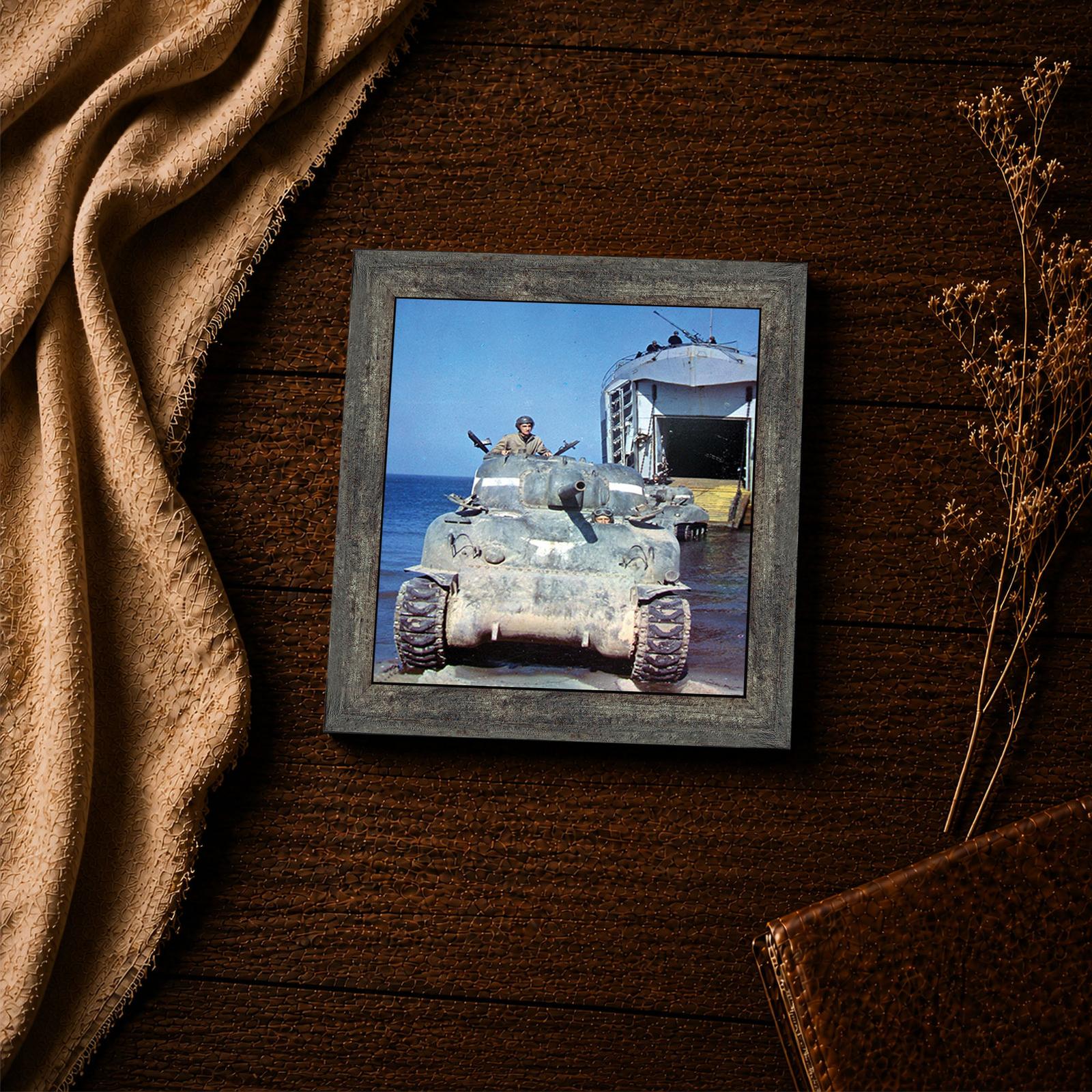 8520BW-4 M4 Sherman landing craft framed print - WW2 military wall art