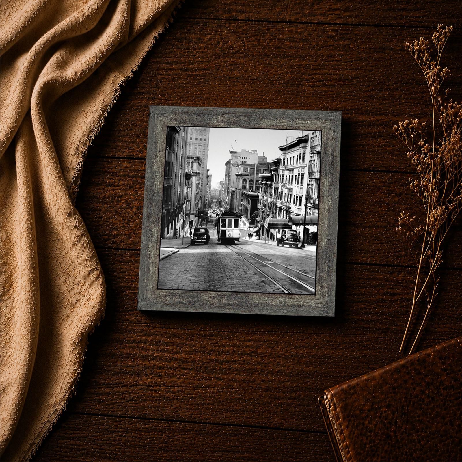 Powell Street cable car framed print - vintage black and white photograph