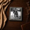1880s couple on a two-seat tricycle - black and white Americana closeup