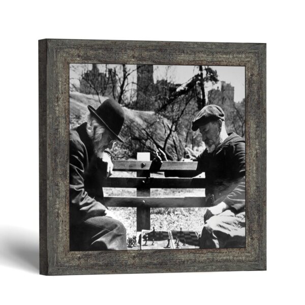 Vintage chess players framed print - park bench chess game by Crossroads Home Decor