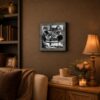 Vintage chess players framed wall art displayed in a den or office