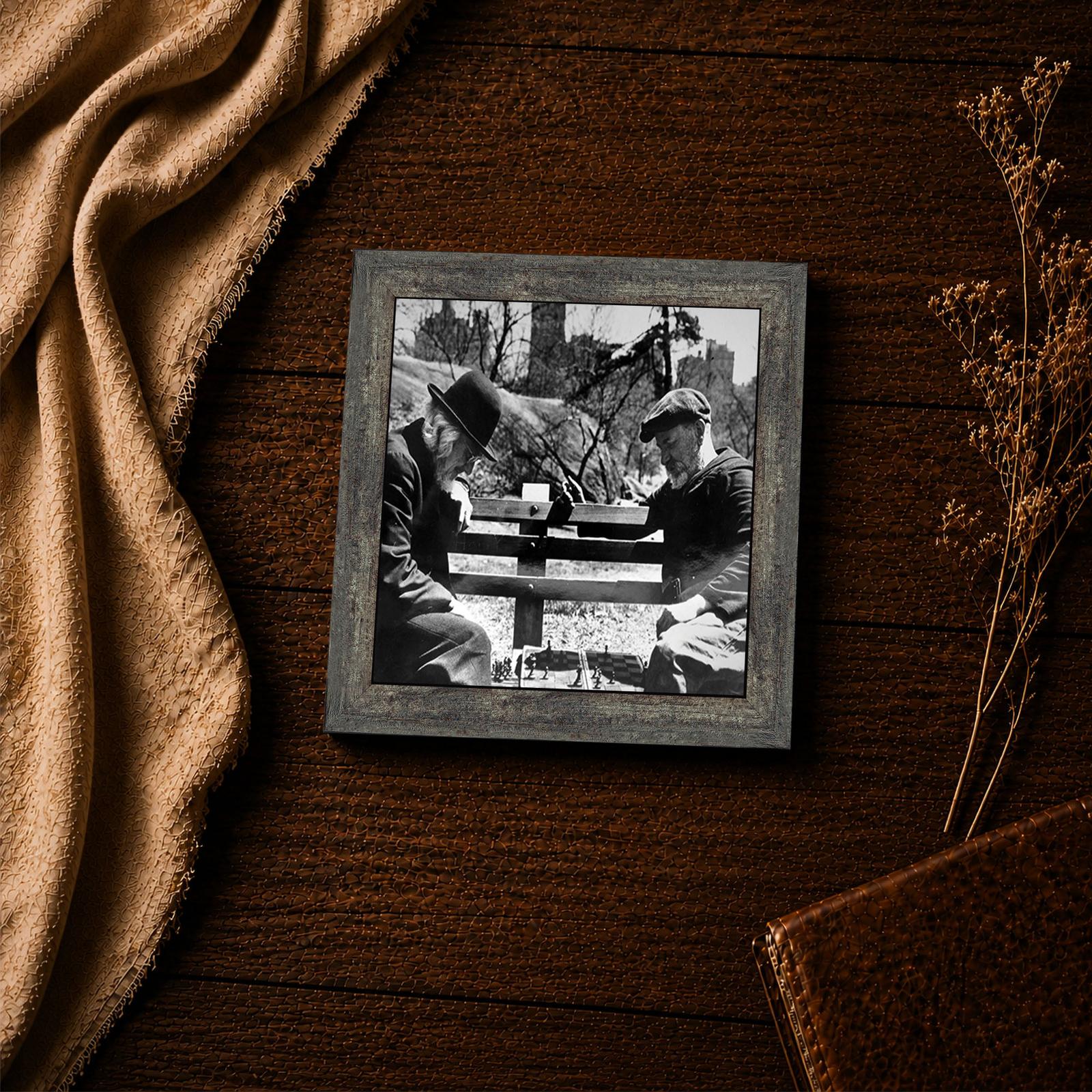 Park bench chess players framed print - vintage strategy wall art