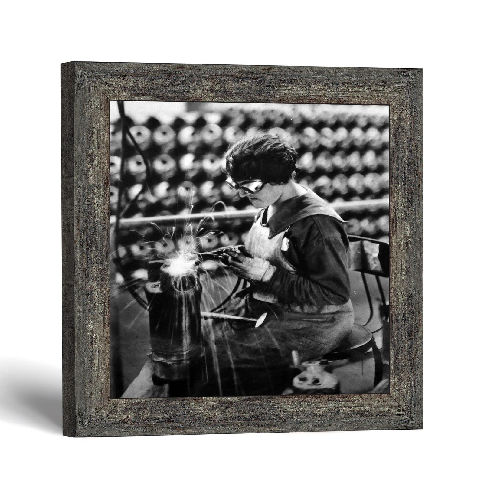 Woman welder framed print - welding sparks by Crossroads Home Decor