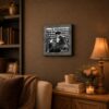 Woman welder framed wall art displayed in a den or office