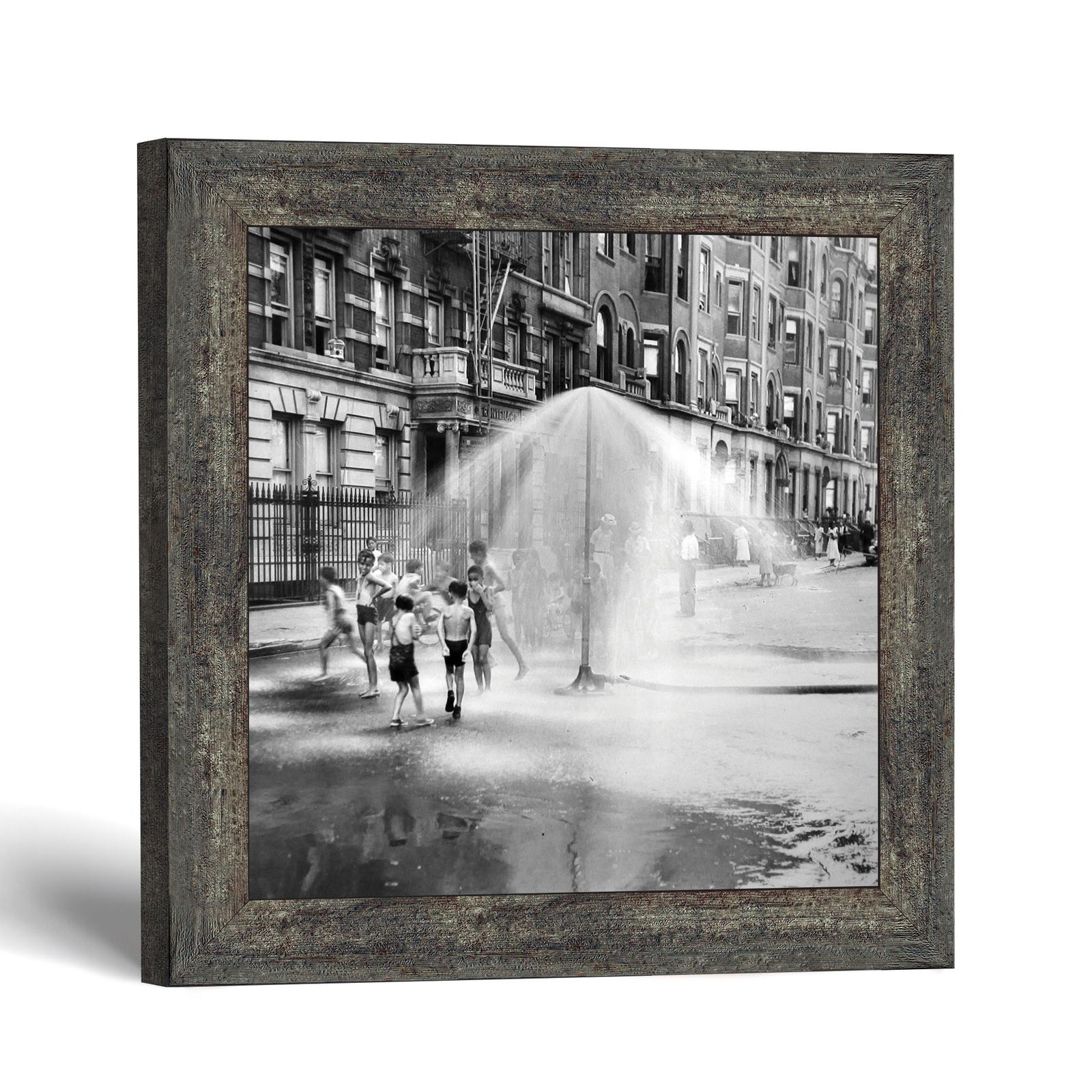 Vintage children playing framed print - street scene by Crossroads Home Decor