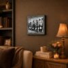 Vintage coal mining scene framed wall art displayed in a man cave
