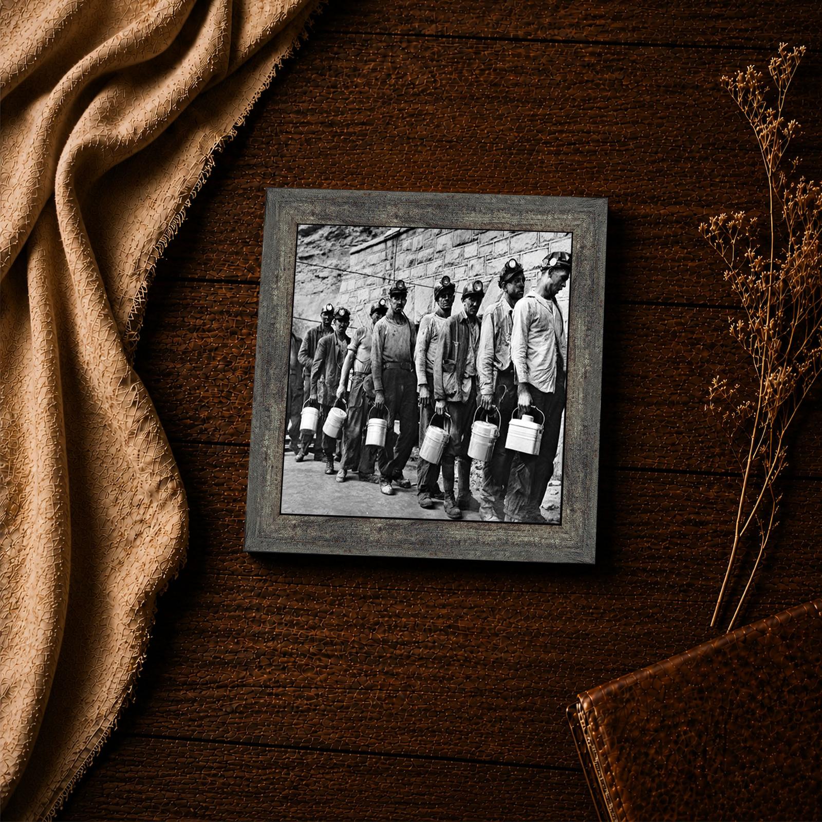 Miners in single file close-up - vintage mining wall art
