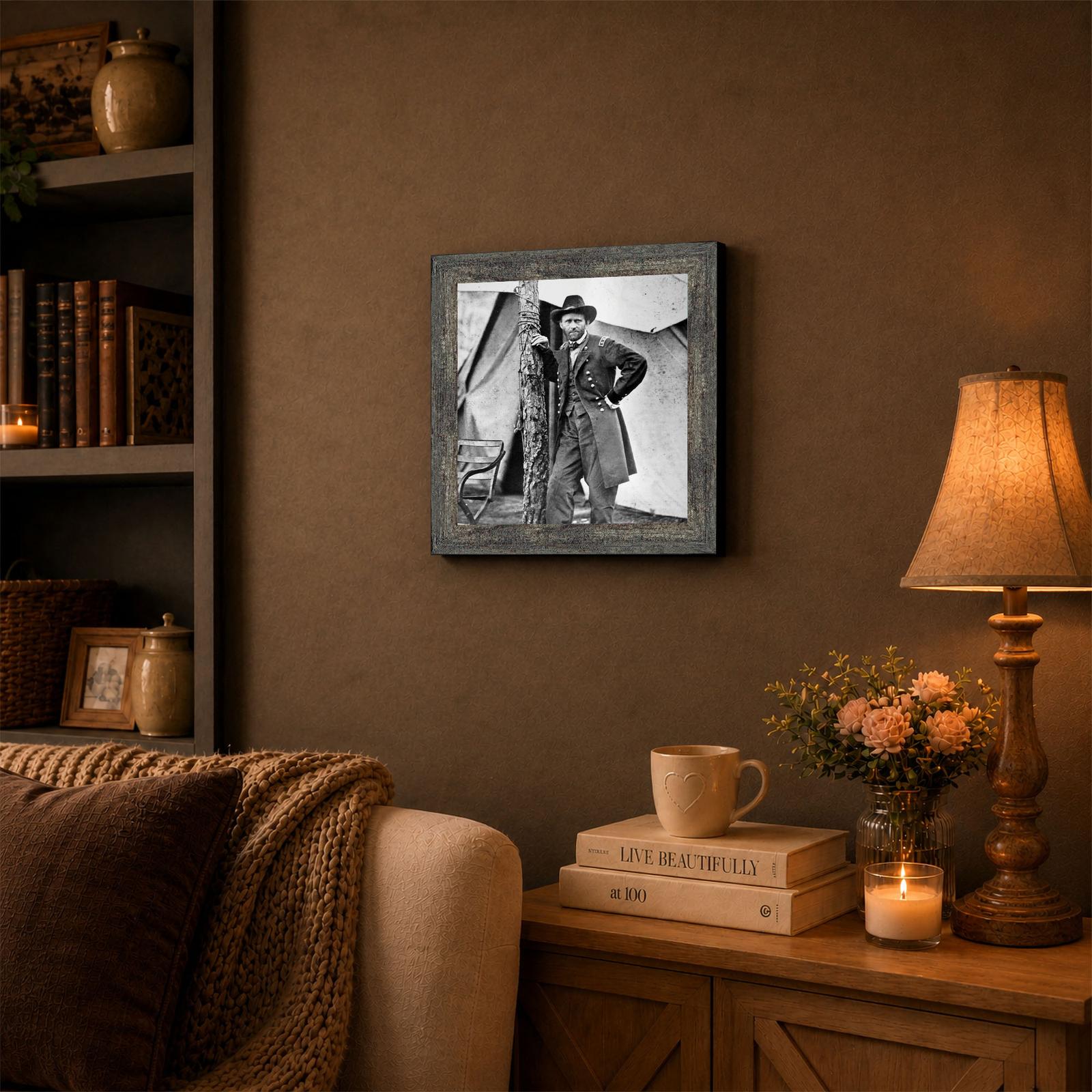8541BW-3 Ulysses S. Grant framed wall art displayed in a home office or study