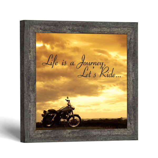 Motorcycle sunset framed wall art - Life Is a Journey, Let's Ride by Crossroads Home Decor