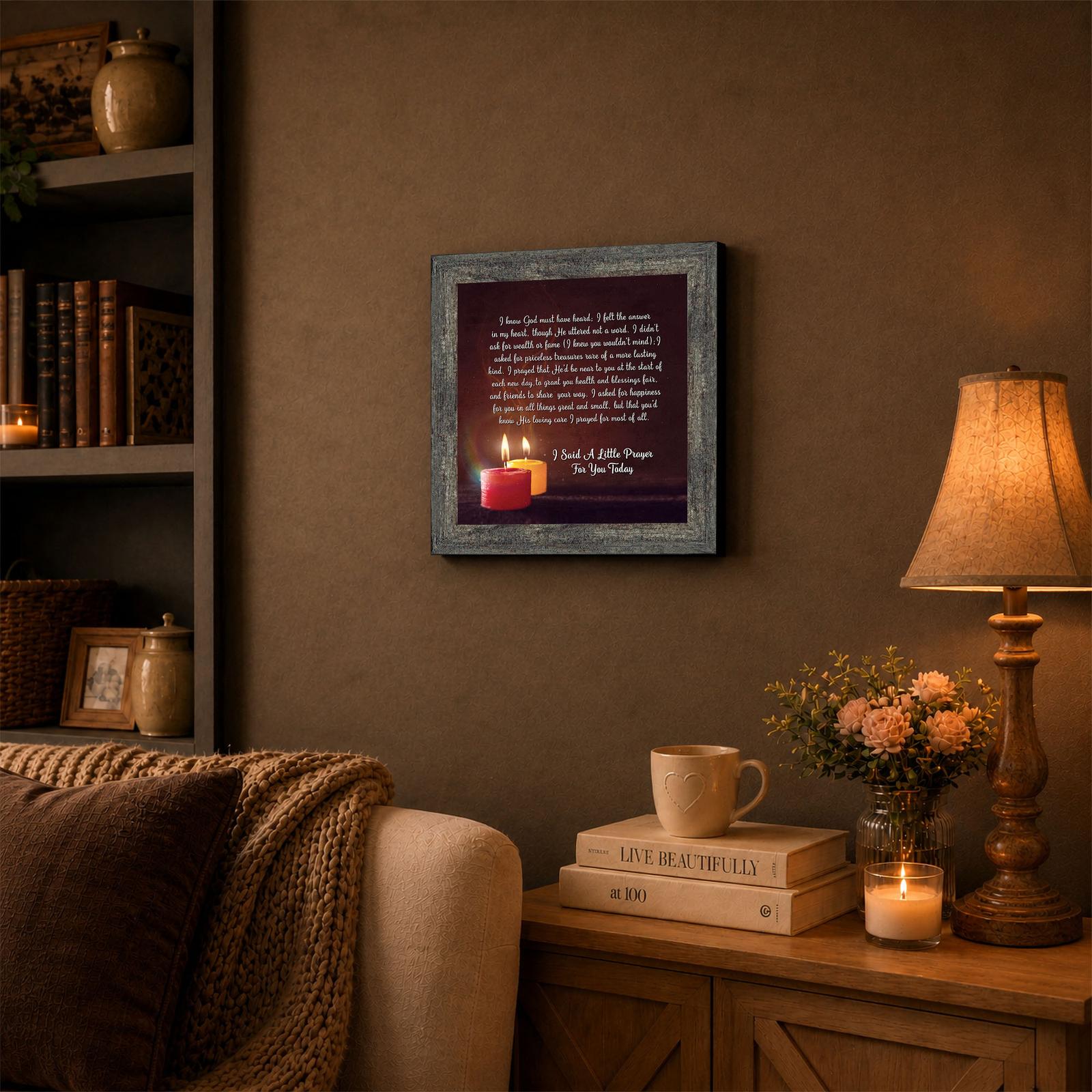 I Said A Little Prayer framed wall art displayed on a home office desk